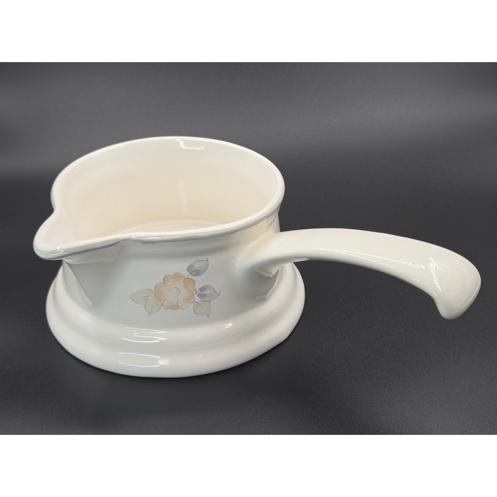 Pfaltzgraff Wyndham Spouted Gravy Boat Sauce Warmer with Handle Floral Cream
